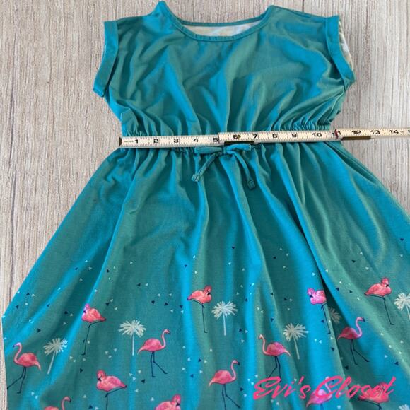 SO Turquoise Flamingo Short Sleeved Dress Girls Size 7-8 - Picture 7 of 8